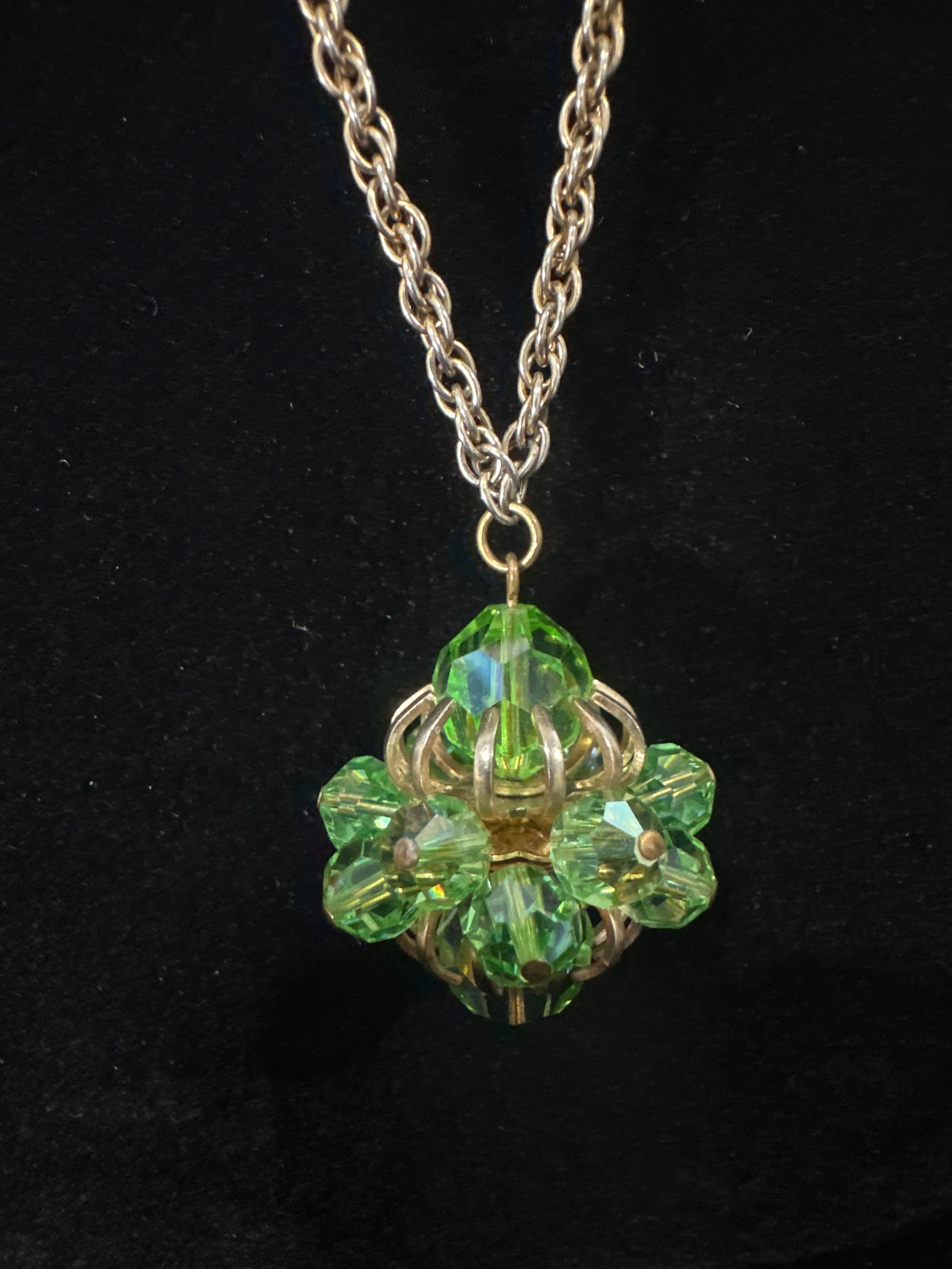 Antique Victorian Peridot Green Glass and Gold Tone Pendant Necklace