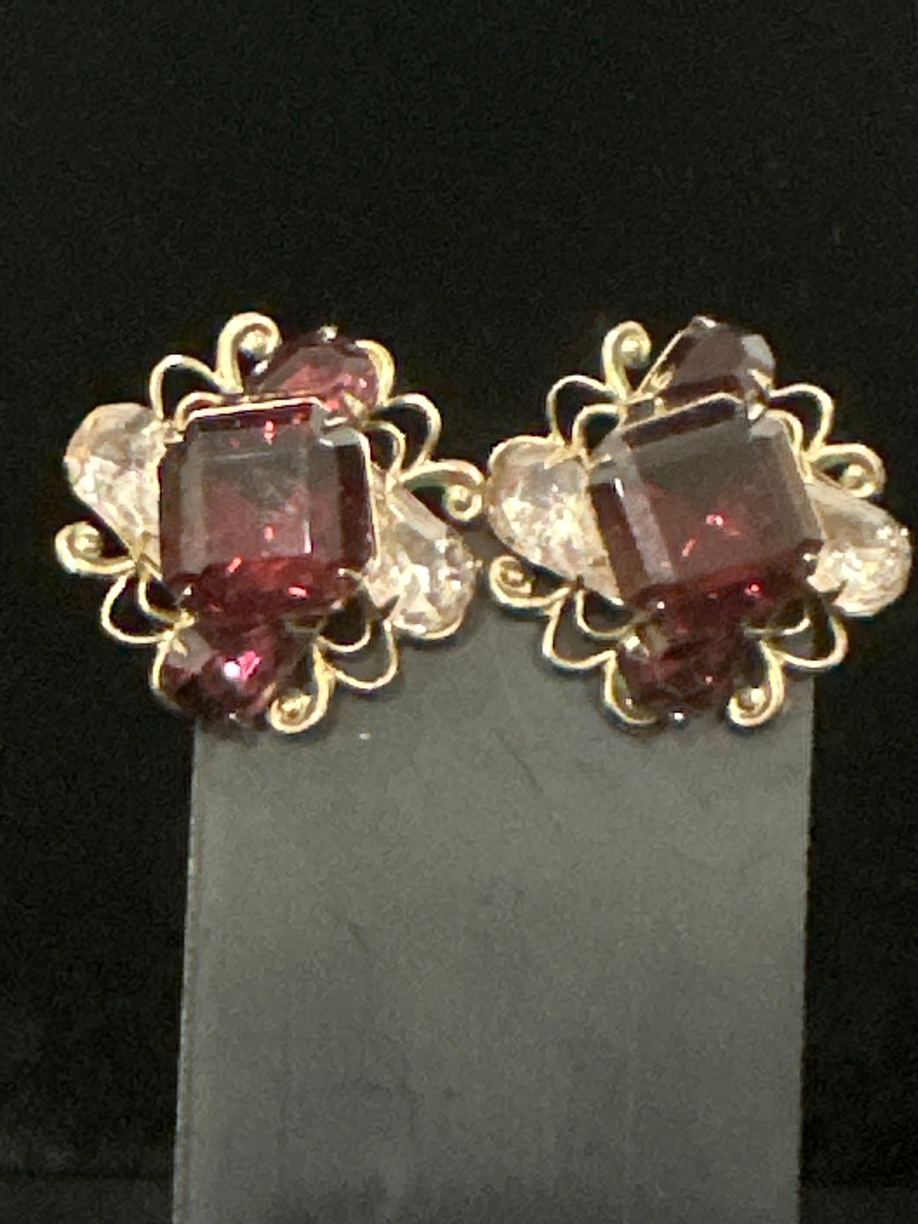 Vintage Signed Beau Jewels Purple Rhinestone Clip on Earrings