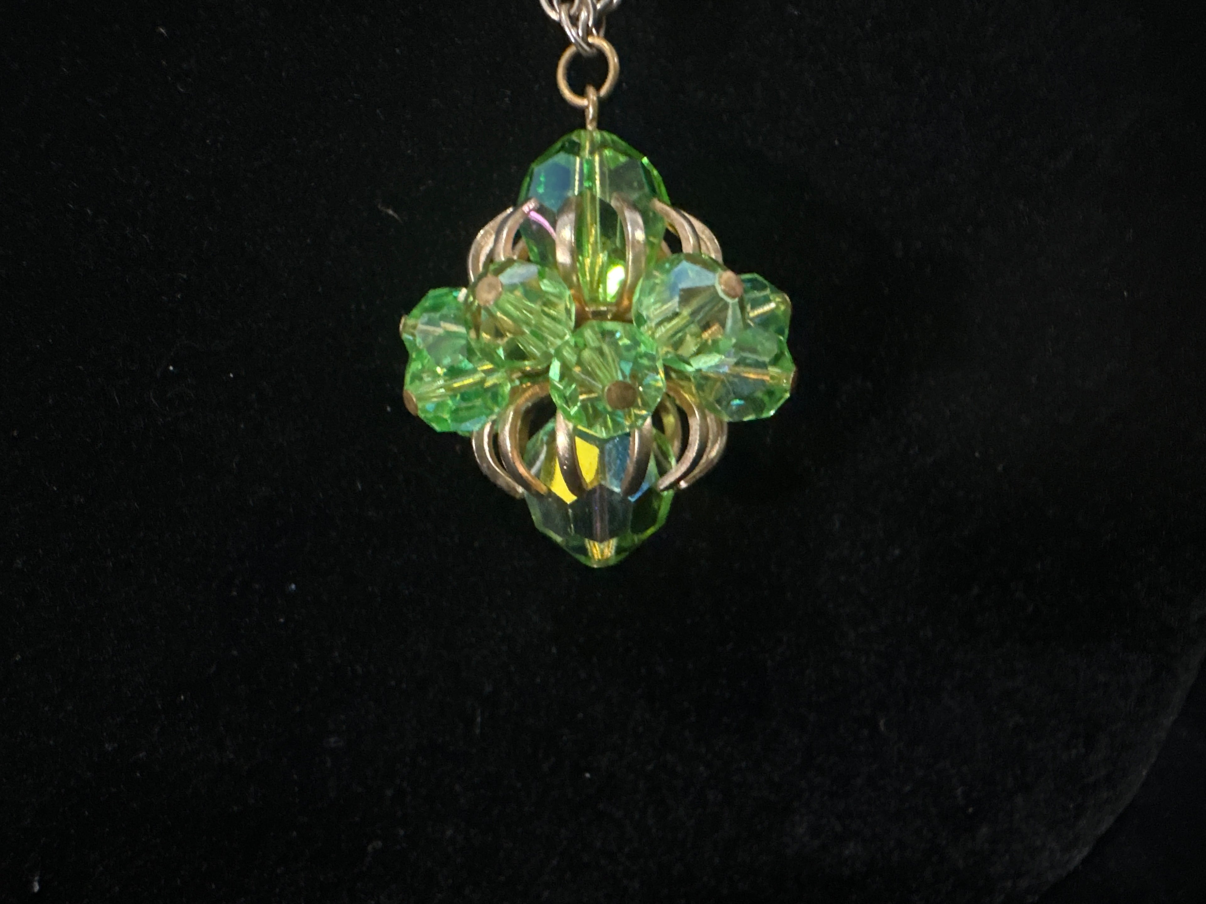 Antique Victorian Peridot Green Glass and Gold Tone Pendant Necklace